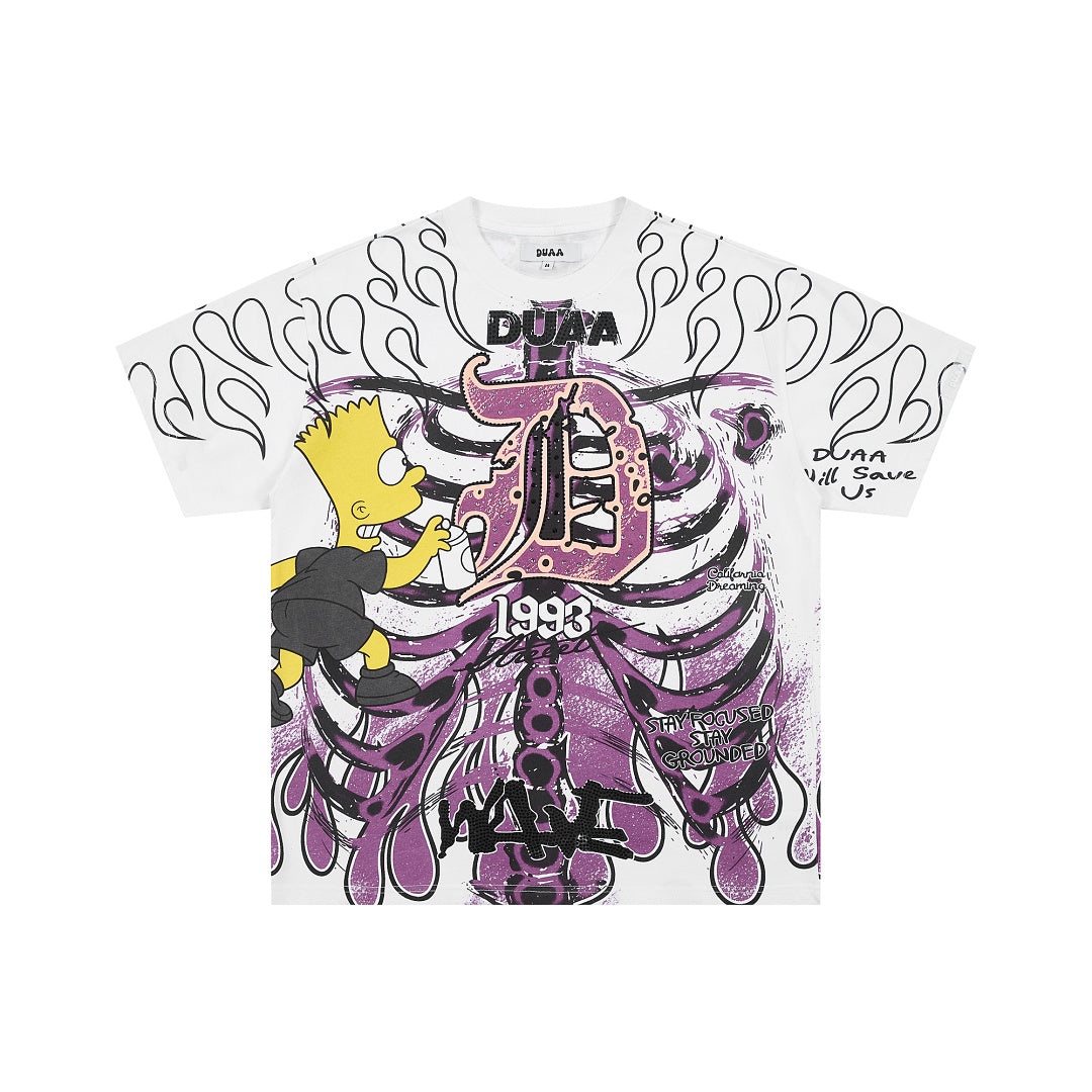DUAA White Skeleton Cartoon Graphic Oversized Short Sleeve Tee