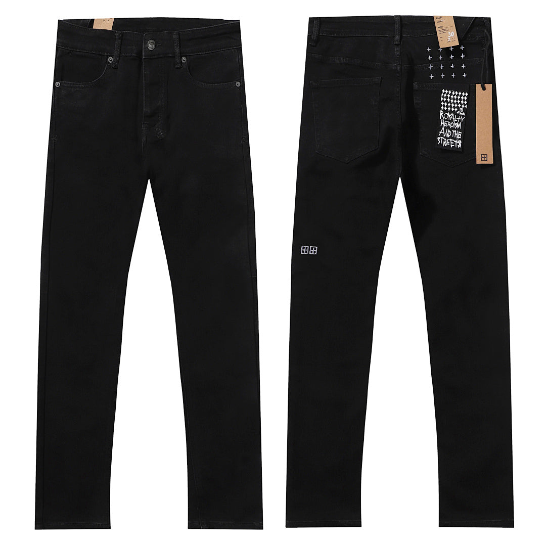 Ksubi Style Cross Embroidered Slim Fit Jeans - Jet Black Stretch Denim