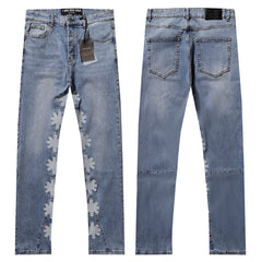 LOST SHDWS Light Wash Floral Applique Stacked Flare Jeans