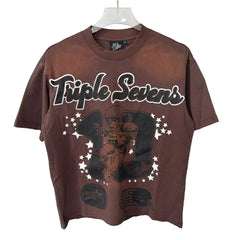 Triple Sevens Vintage Football Graphic Brown Washed Tee