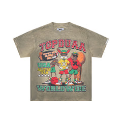 TOP DUAA USA ALLSTAR TEAM DISTRESSED VINTAGE WASH T‑SHIRT
