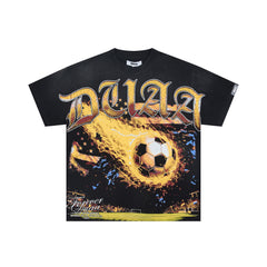 DUAA Black Flaming Soccer Ball Oversized Graphic T‑Shirt