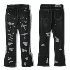 Who Decides War All‑Over Ripped Black Stacked Flare Jeans