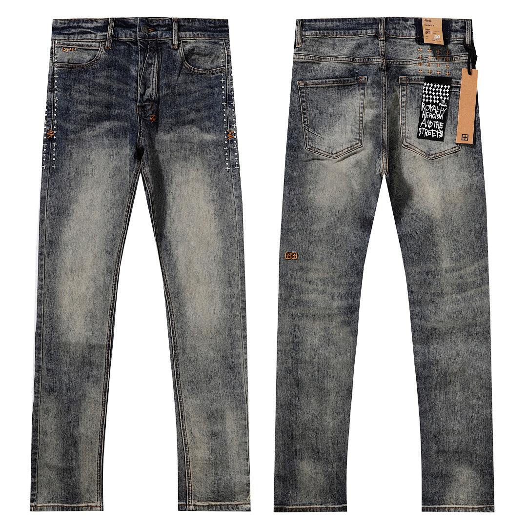 Ksubi Style Side Studded Slim Fit Jeans - Vintage Tinted Grey Denim
