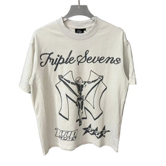 Triple Sevens Cross Figure Vintage Off‑White Graphic Tee