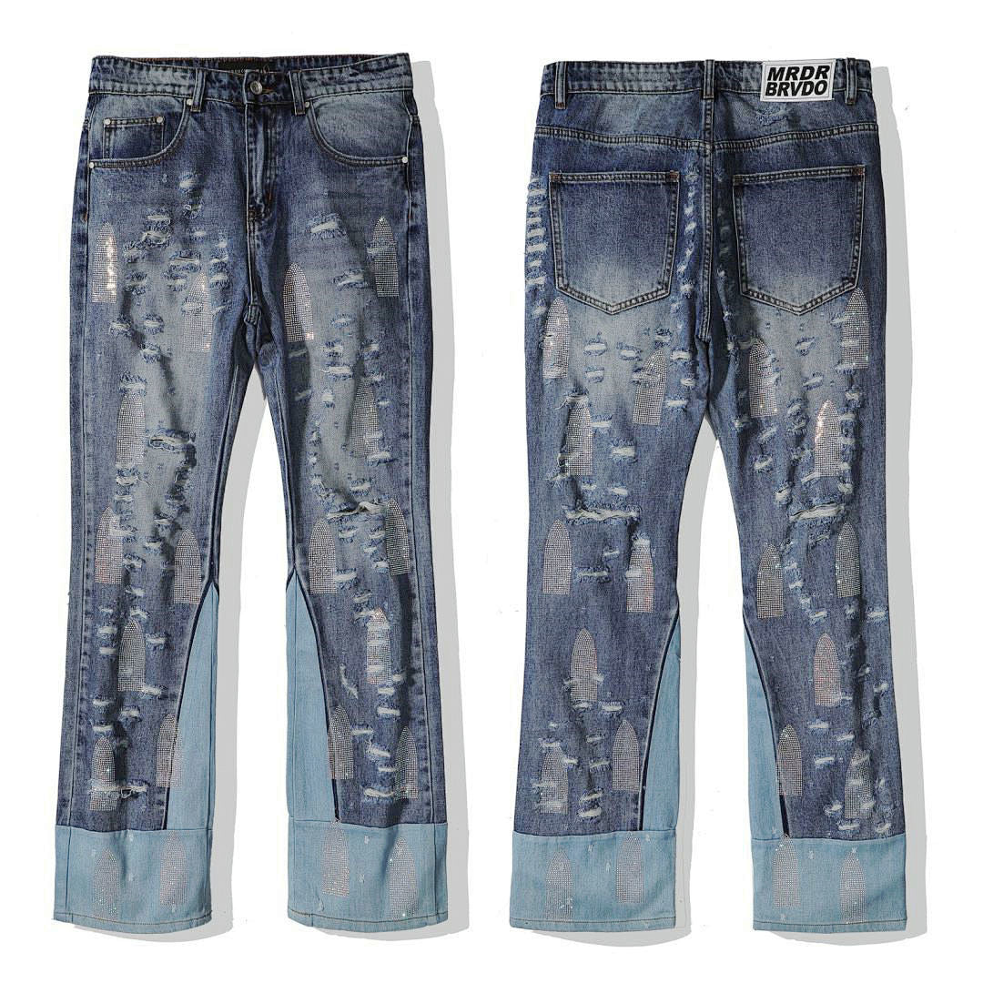 Who Decides War Rhinestone Cathedral Light Wash Stacked Flare Jeans
