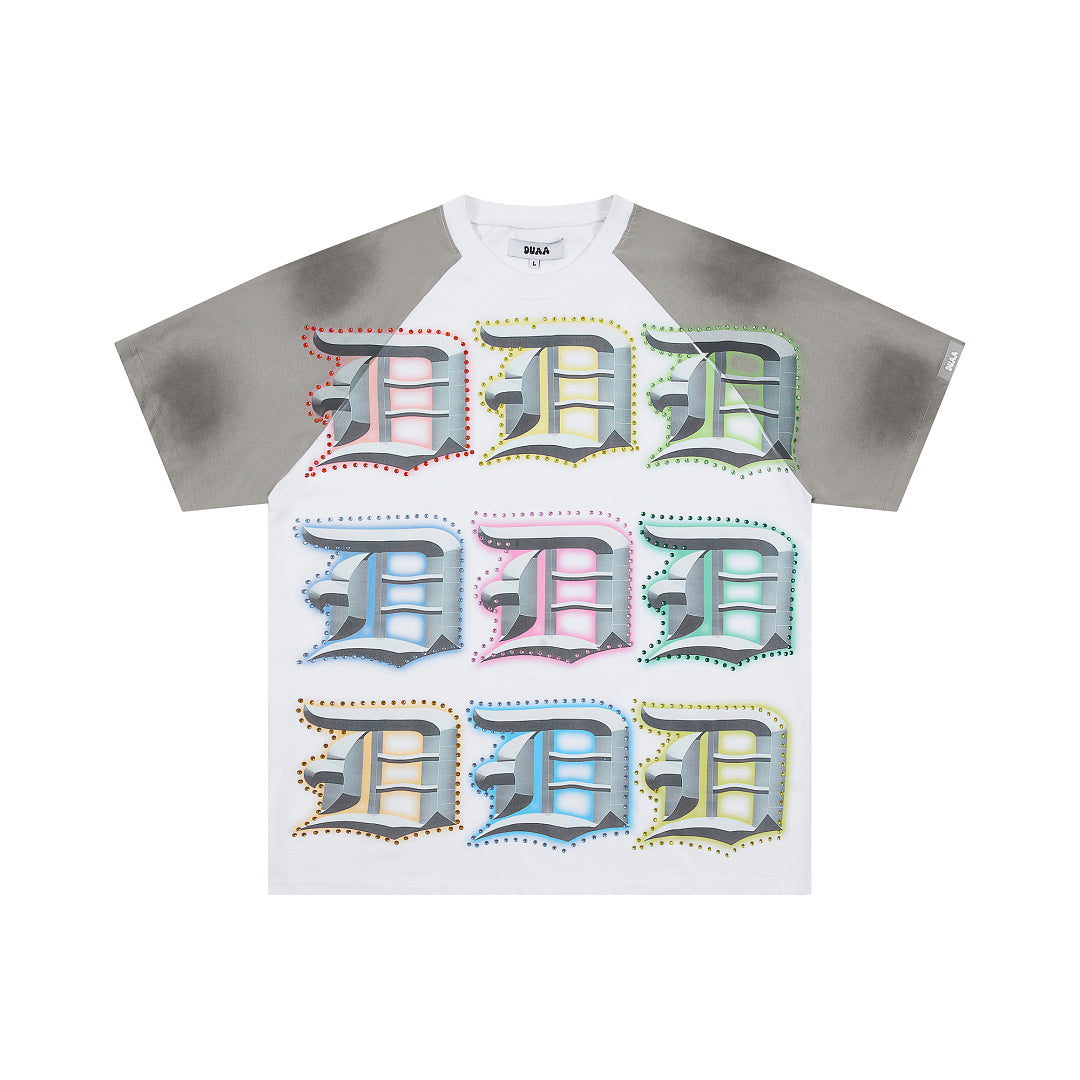 DUAA Multi‑Color D Logo Raglan Oversized Graphic T‑Shirt