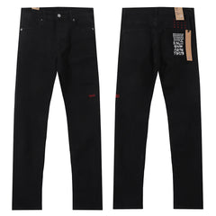 Ksubi Style Red Cross Embroidered Slim Fit Jeans - Jet Black Stretch Denim