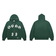 DUAA 33 CHENILLE RHINESTONE DARK GREEN FULL ZIP HOODIE