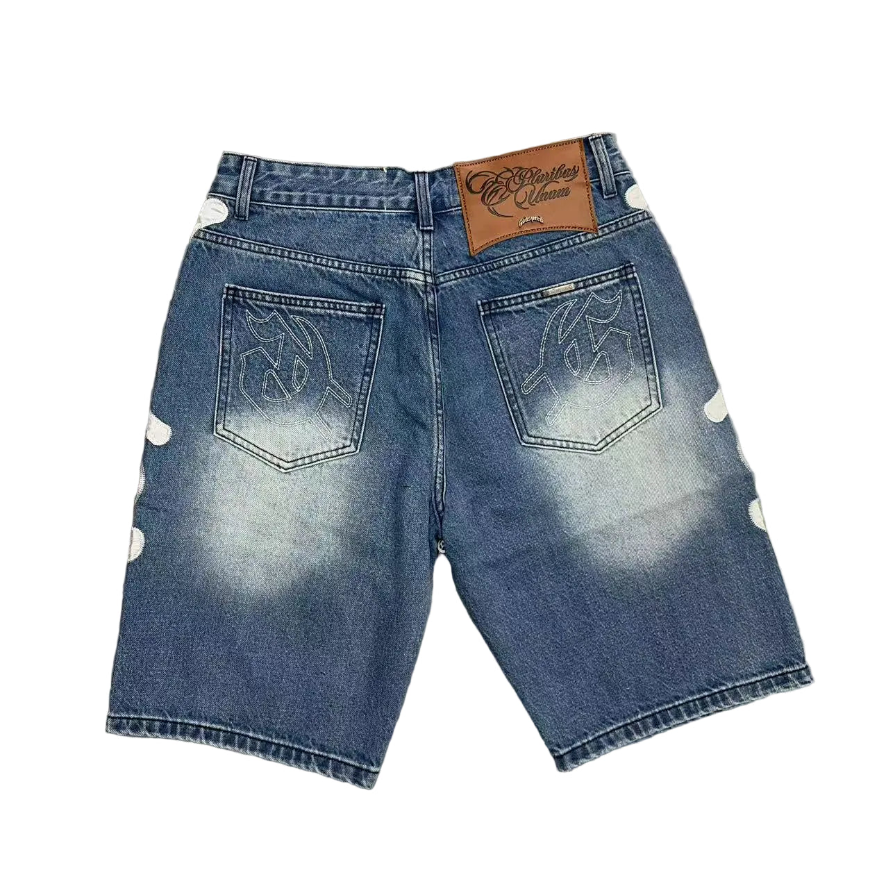 Godspeed Bone Applique Light Wash Denim Jort Shorts