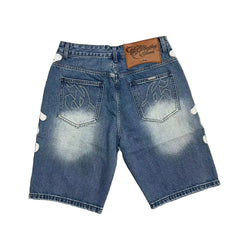 Godspeed Bone Applique Light Wash Denim Jort Shorts