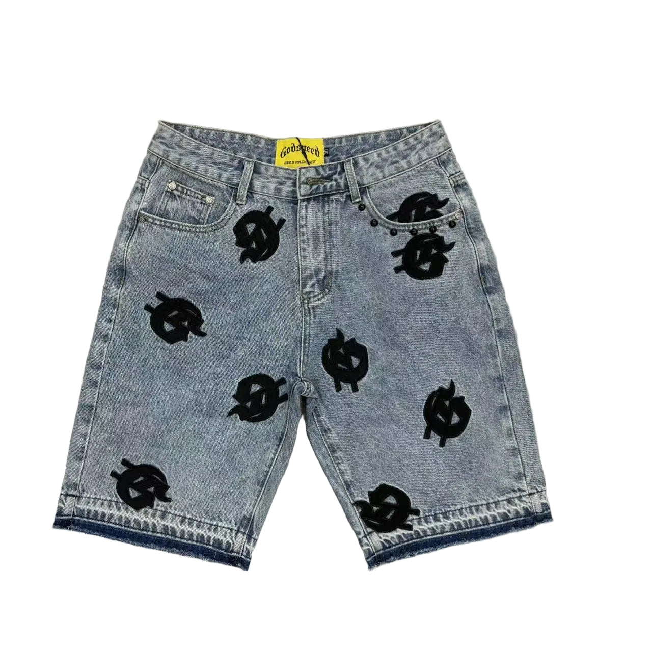 Godspeed Logo Patch Acid Wash Denim Jort Shorts