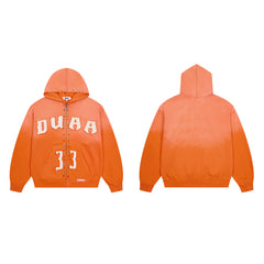 DUAA 33 CHENILLE GRADIENT ORANGE RHINESTONE FULL ZIP HOODIE