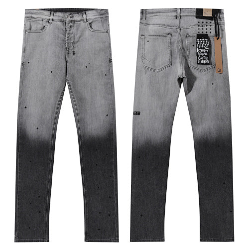 Ksubi Style Gradient Dip Dye Slim Fit Jeans - Light Grey to Dark Charcoal Denim