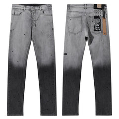 Ksubi Style Gradient Dip Dye Slim Fit Jeans - Light Grey to Dark Charcoal Denim