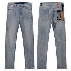 Ksubi Style Side Seam Studded Slim Fit Jeans - Vintage Washed Light Blue Denim
