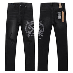 Ksubi Style Star Dollar Crest Printed Slim Fit Jeans - Washed Black Denim