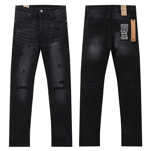 Ksubi Style Distressed Ripped Slim Fit Jeans - Washed Black Denim