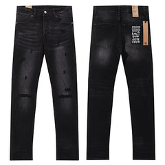 Ksubi Style Distressed Ripped Slim Fit Jeans - Washed Black Denim