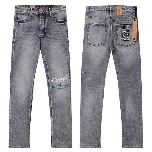 Ksubi Style Knee Print Slim Fit Jeans - Vintage Washed Grey Denim