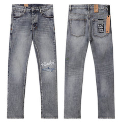 Ksubi Style Knee Print Slim Fit Jeans - Vintage Washed Grey Denim