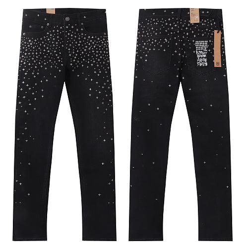 Ksubi Style All-Over Cross Studded Slim Fit Jeans - Washed Black Denim